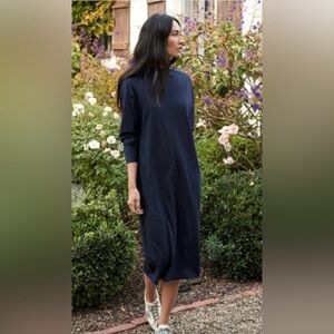 Frank & Eileen Funnel Neck Raw Hem Navy Long Sleeve Dress Sz XS B30